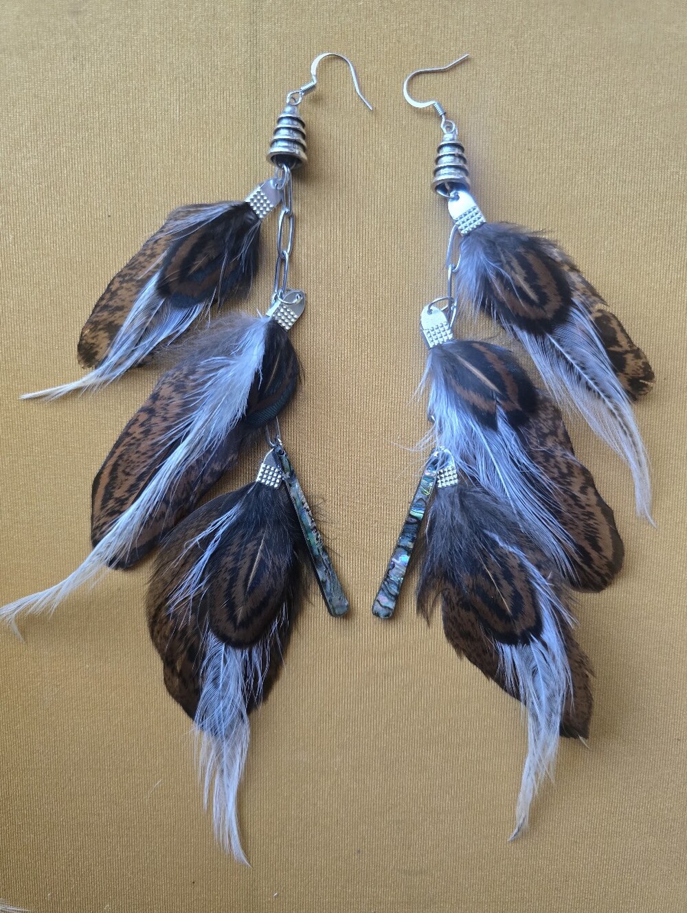New! Long Feather Chain Beaded Earrings Handcrafted Boho Native Jewelry western